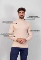 Camiseta Gola Alta Canelada Manga Longa Bege | MAGNO