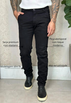 Calça Alfaiataria em Sarja com Elastano Preto | MAGNO