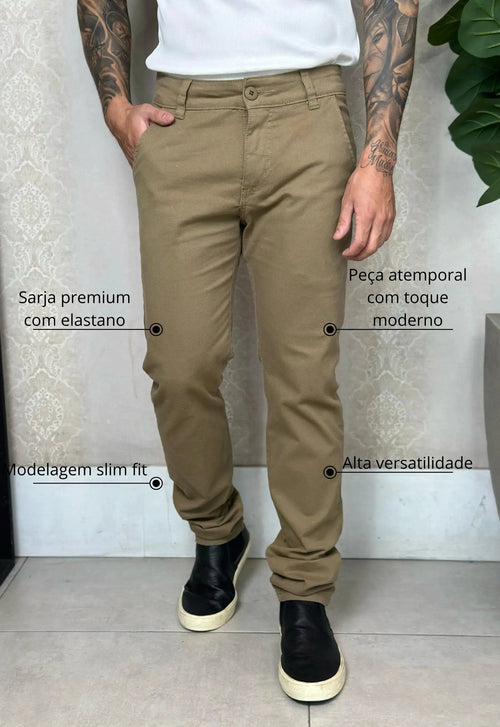 Calça Alfaiataria em Sarja com Elastano Verde | MAGNO