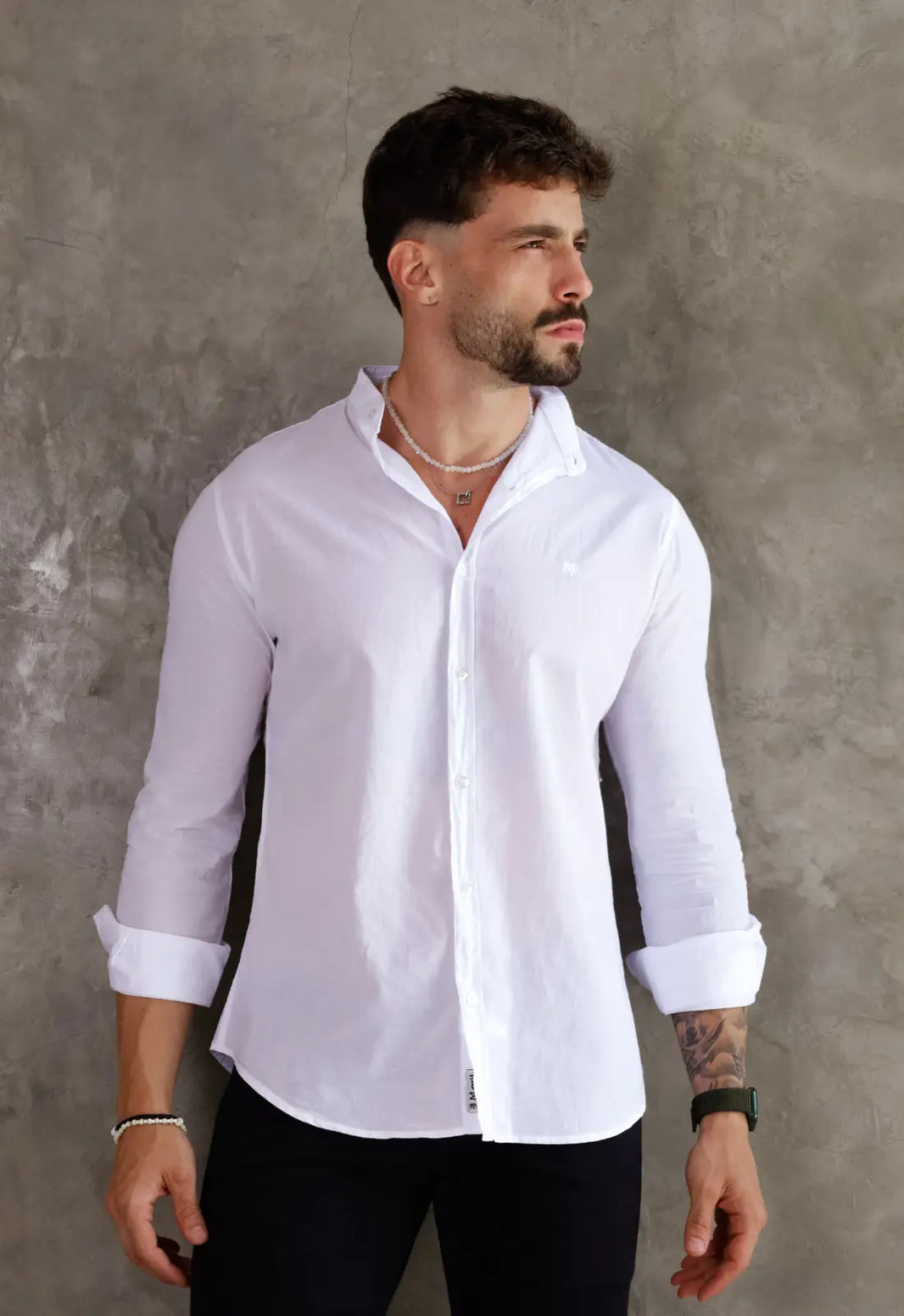 Camisa Masculina Gola Padre Tecido Leve Branca | MAGNO