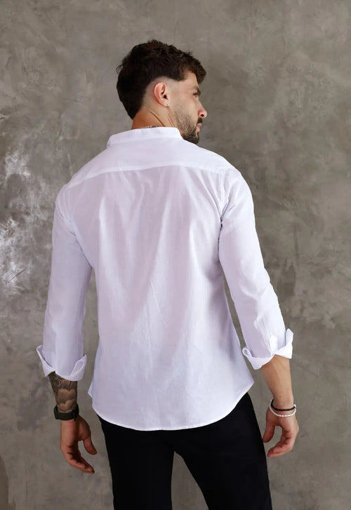 Camisa Masculina Gola Padre Tecido Leve Branca | MAGNO