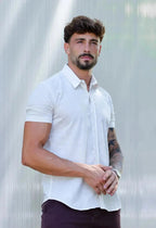 Camisa Masculina Manga Curta Flame Slim Bege | MAGNO