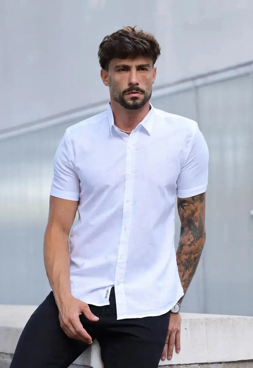 Camisa Masculina Manga Curta Flame Slim Branco | MAGNO