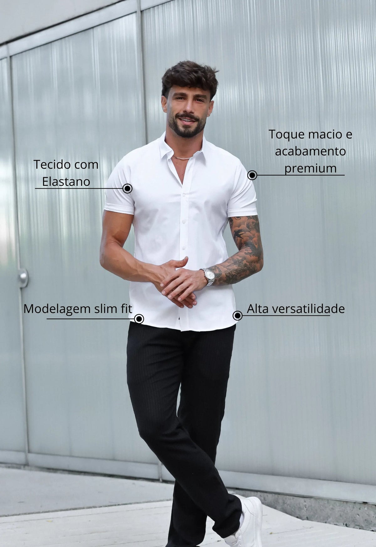 Camisa Masculina Manga Curta Slim Branca | MAGNO