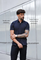 Camisa Masculina Manga Curta Slim Preta | MAGNO