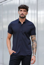 Camisa Masculina Manga Curta Slim Preta | MAGNO