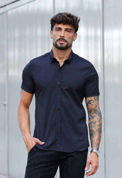 Camisa Masculina Manga Curta Slim Preta | MAGNO