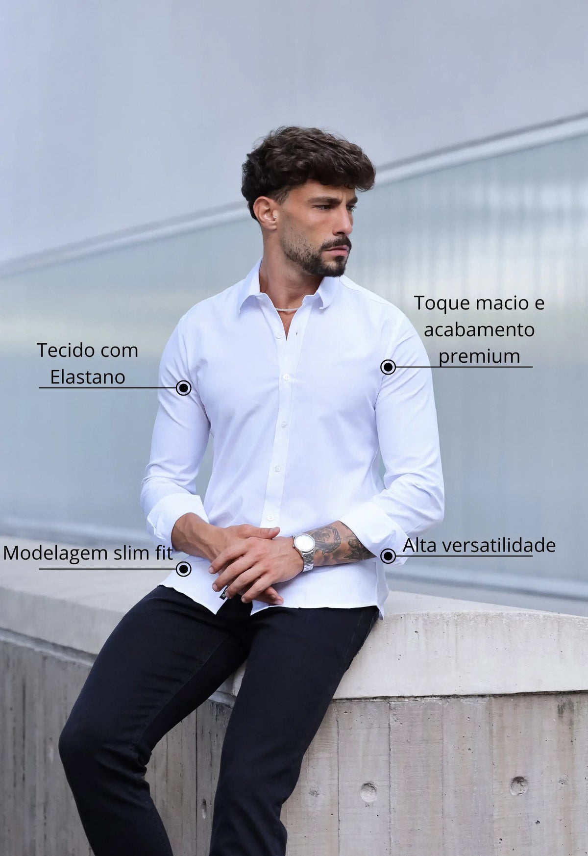 Camisa Masculina Manga Longa Slim Branca | MAGNO