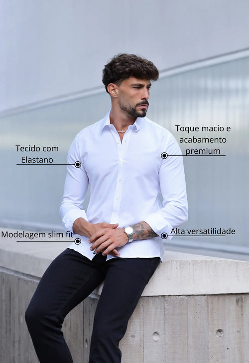 Camisa Masculina Manga Longa Slim Branca | MAGNO