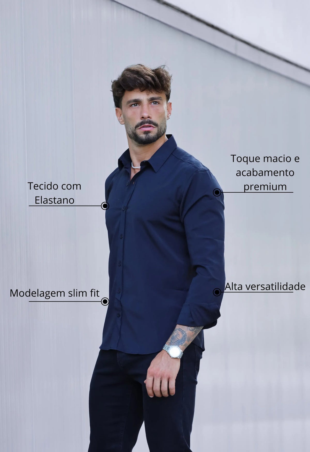 Camisa Masculina Manga Longa Slim Preta | MAGNO