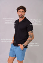 Camisa Masculina Slim Canelada Preta | MAGNO