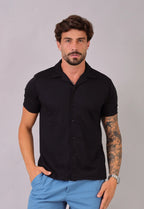 Camisa Masculina Slim Canelada Preta | MAGNO