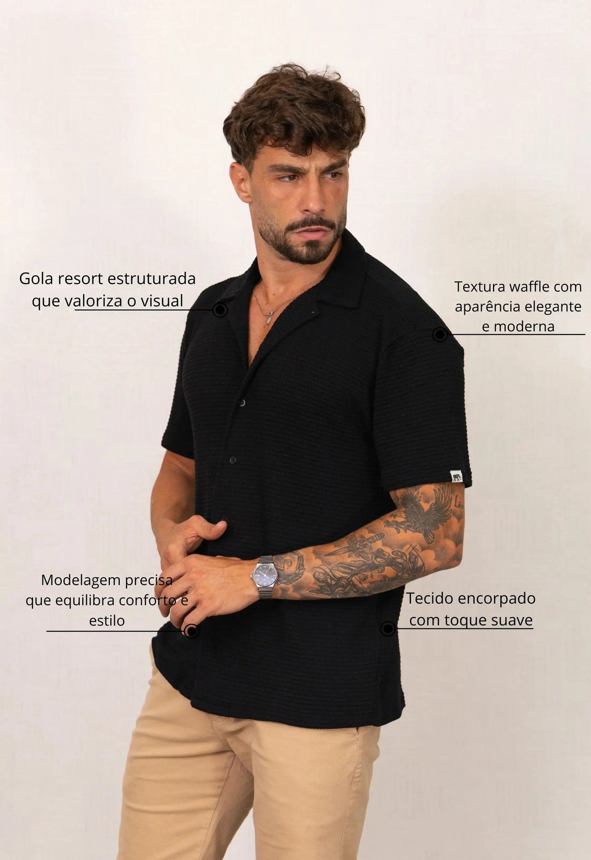 Camisa Masculina Tricot Touch Preta | MAGNO
