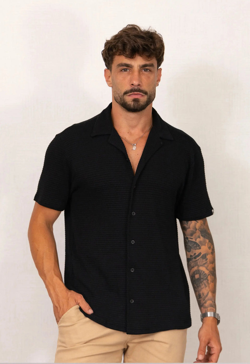 Camisa Masculina Tricot Touch Preta | MAGNO