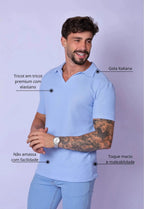 Camisa Polo Italiana Tricot Azul Claro | MAGNO