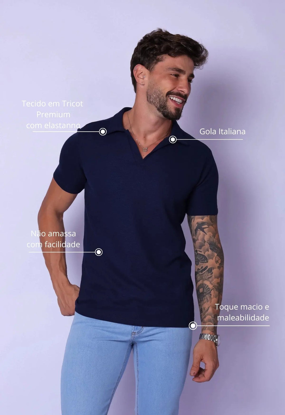 Camisa Polo Italiana Tricot Azul Marinho | MAGNO