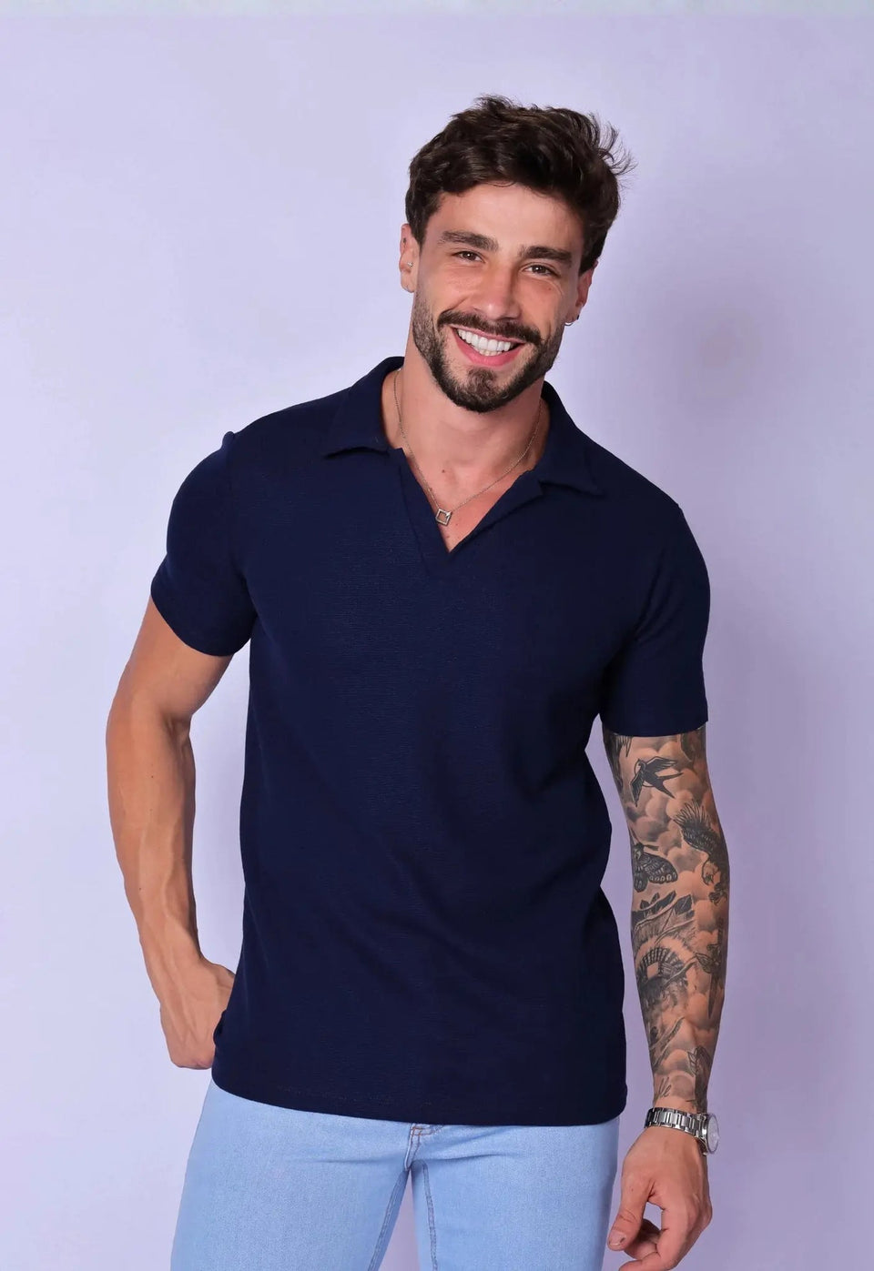 Camisa Polo Italiana Tricot Azul Marinho | MAGNO