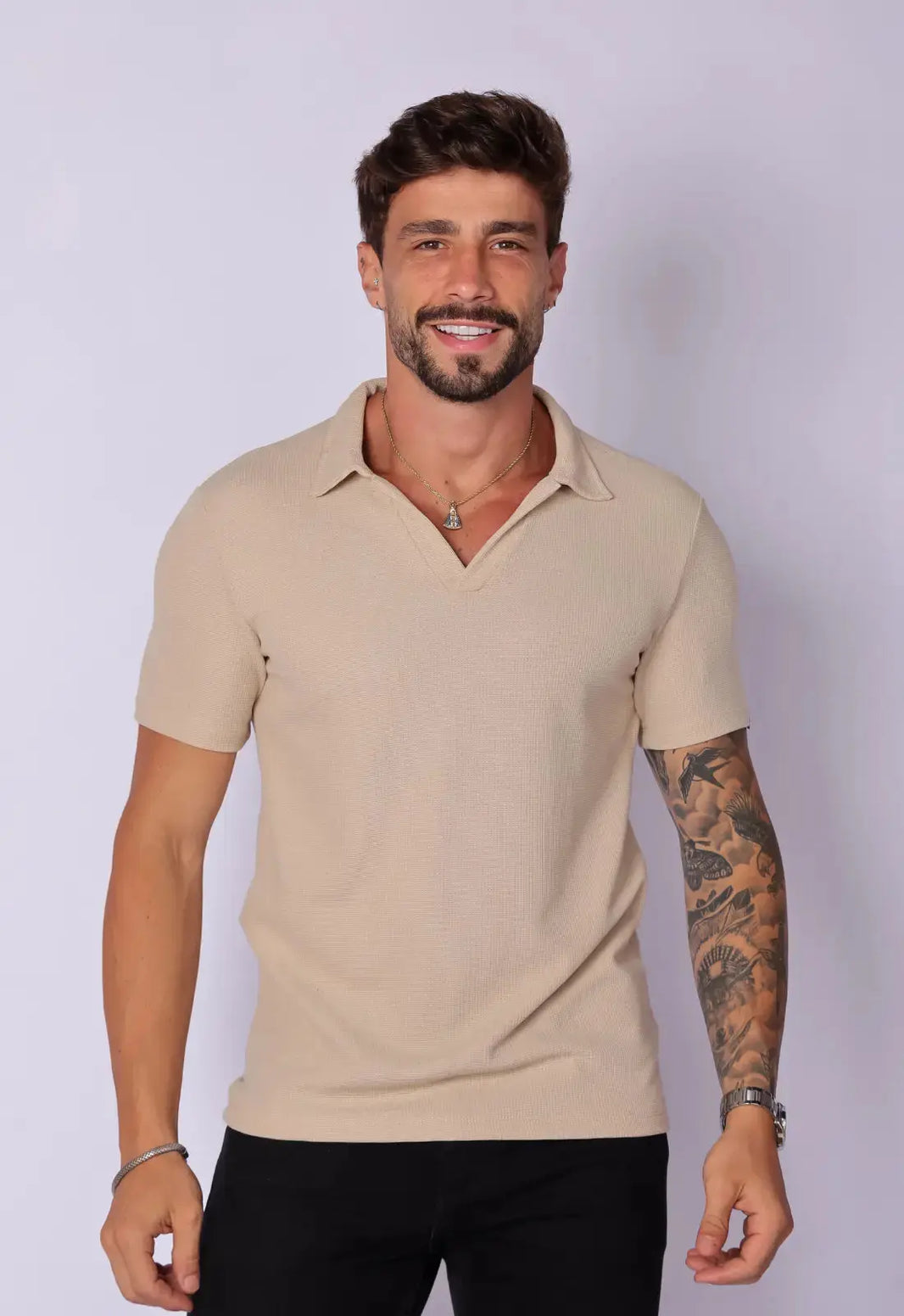 Camisa Polo Italiana Tricot Bege | MAGNO