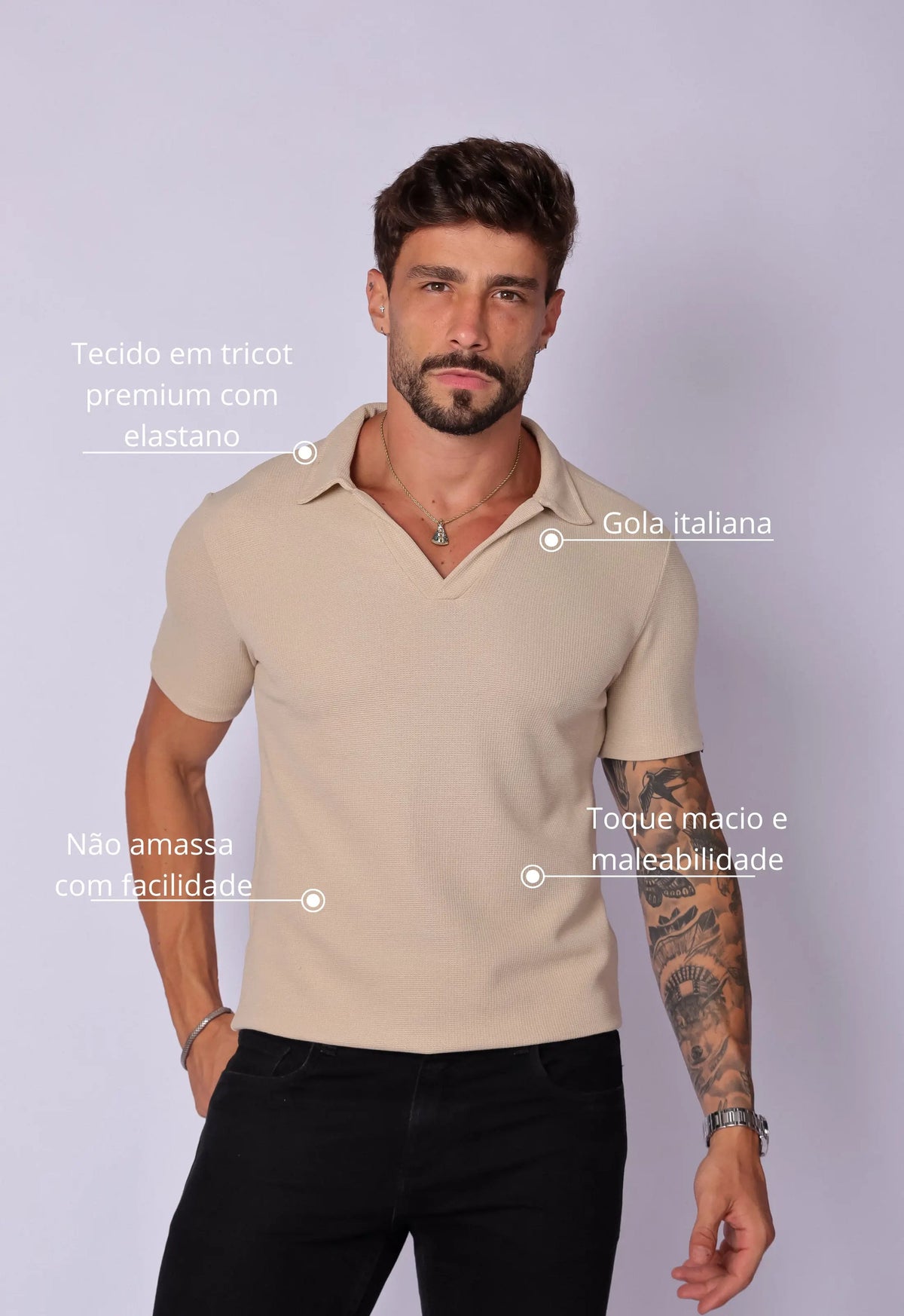 Camisa Polo Italiana Tricot Bege | MAGNO