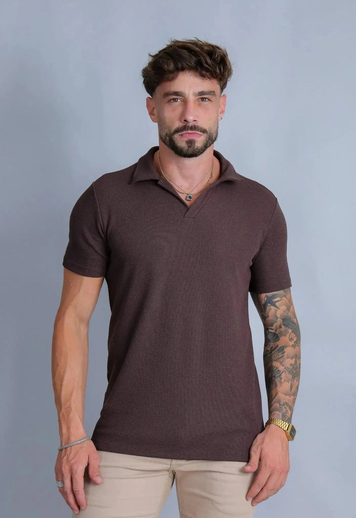 Camisa Polo Italiana Tricot Marrom Café | MAGNO