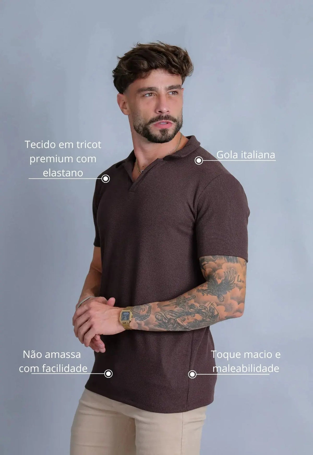 Camisa Polo Italiana Tricot Marrom Café | MAGNO