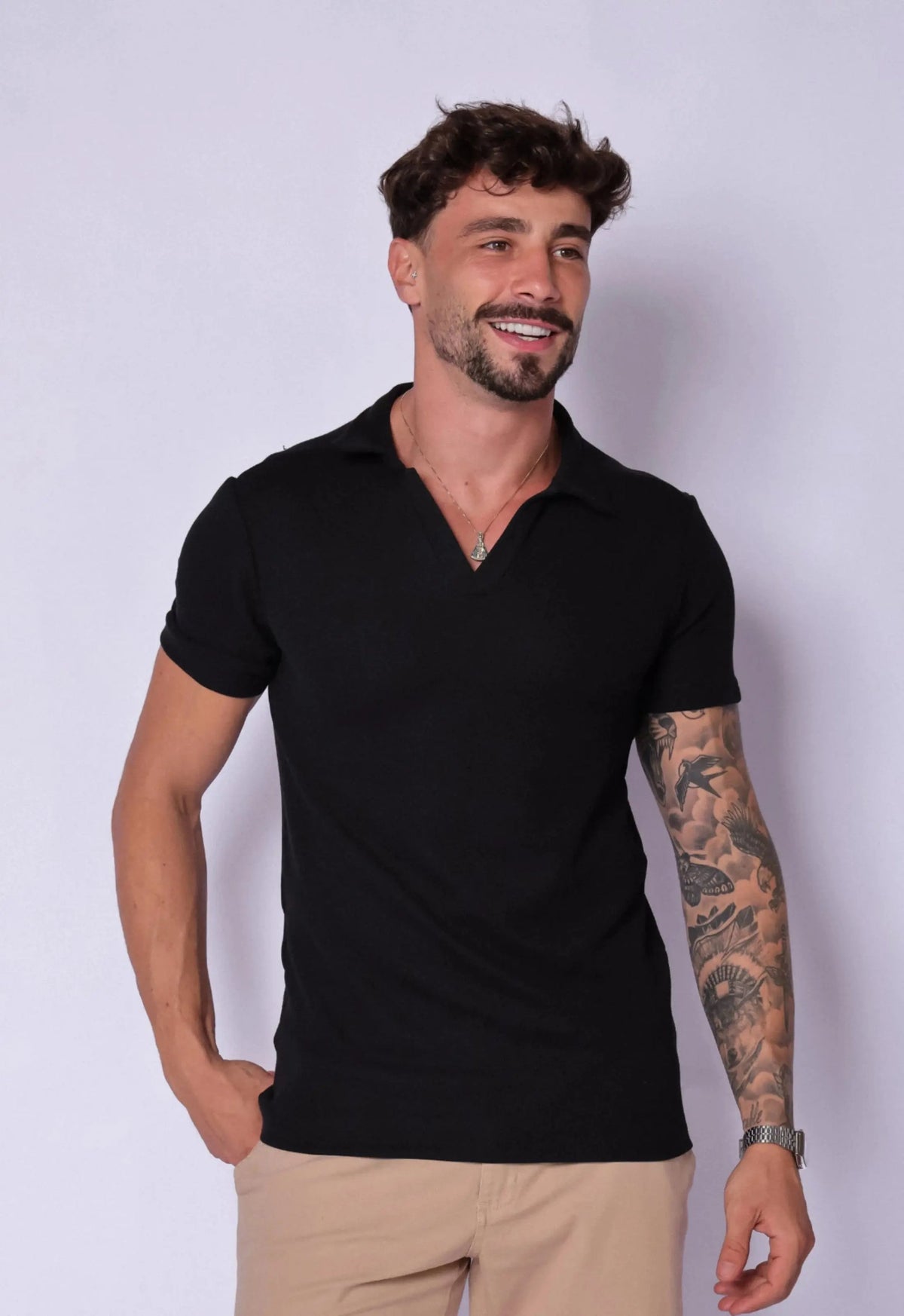 Camisa Polo Italiana Tricot Preta | MAGNO