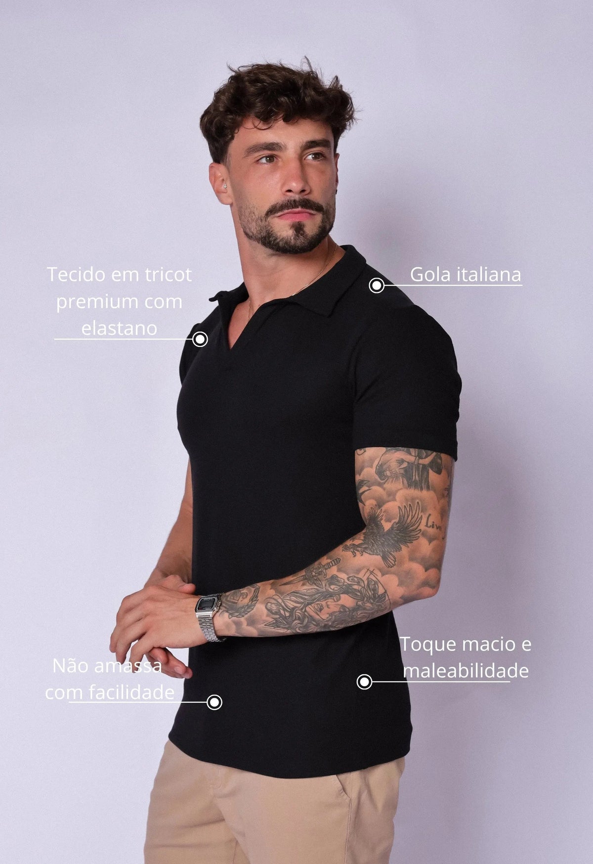 Camisa Polo Italiana Tricot Preta | MAGNO