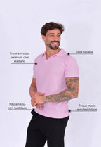 Camisa Polo Italiana Tricot Rosa Claro | MAGNO