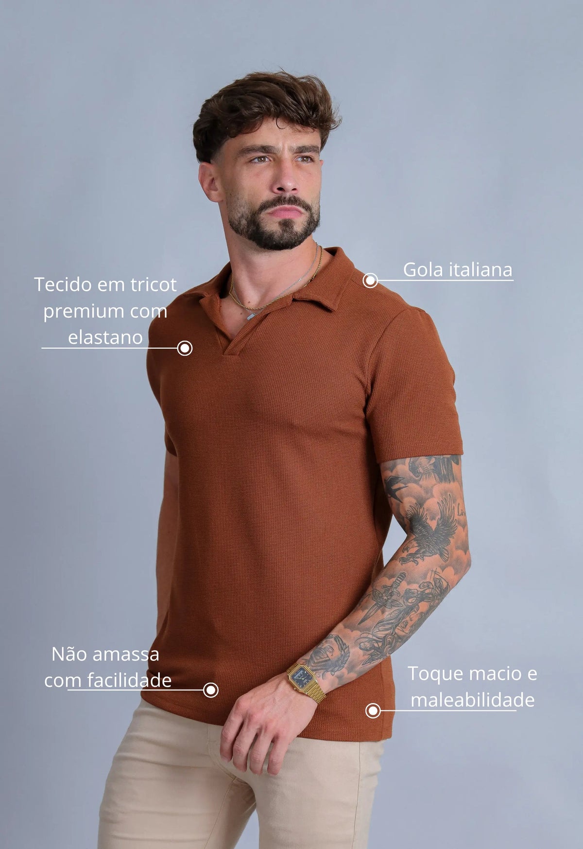 Camisa Polo Italiana Tricot Terracota Escuro | MAGNO