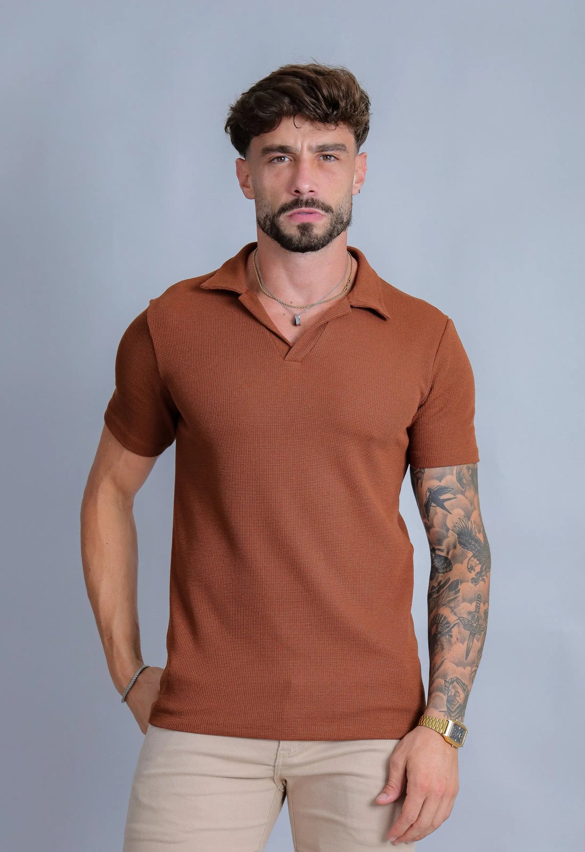 Camisa Polo Italiana Tricot Terracota Escuro | MAGNO