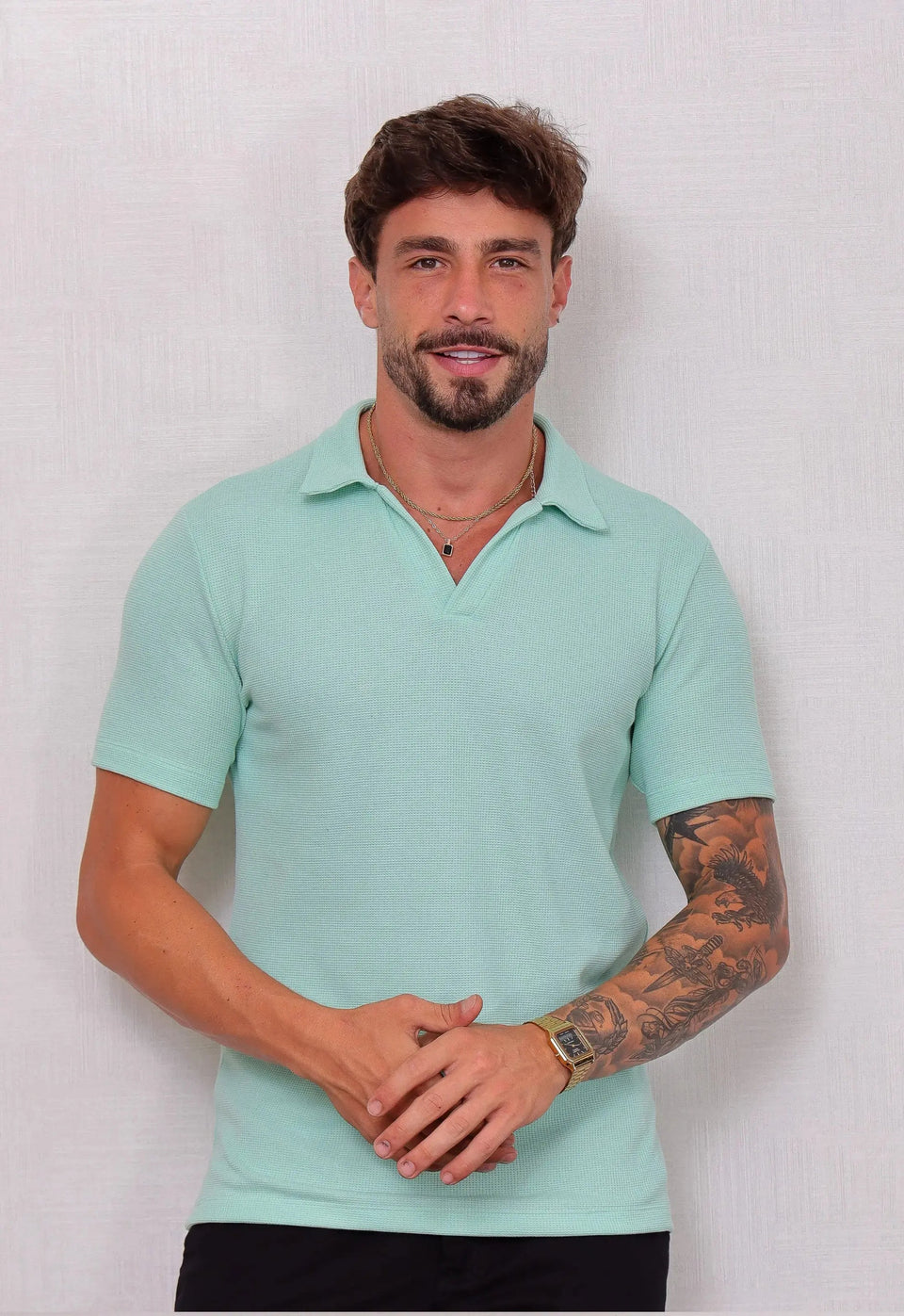 Camisa Polo Italiana Tricot Verde Claro | MAGNO