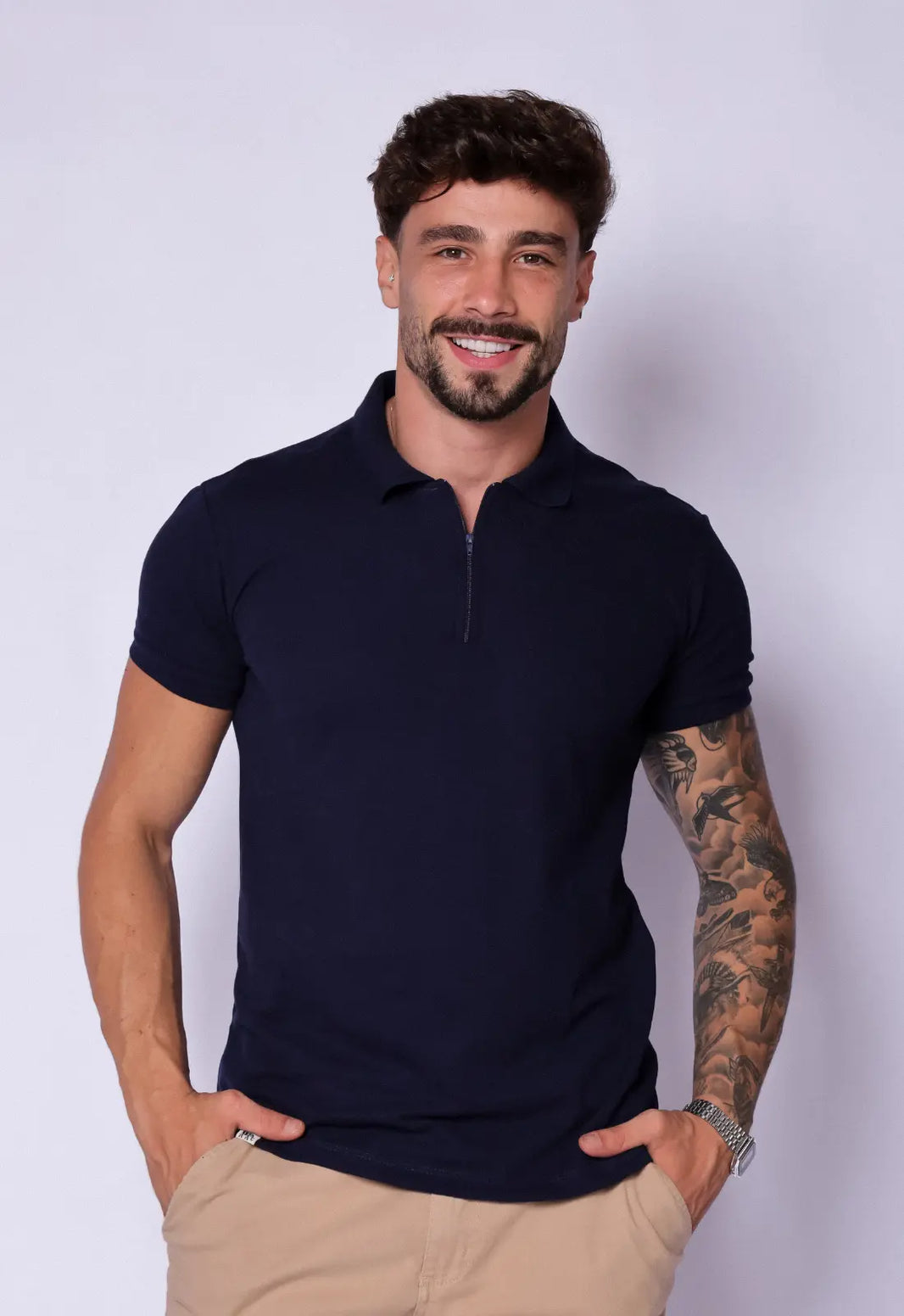 Camisa Polo Ziper Azul Marinho | MAGNO