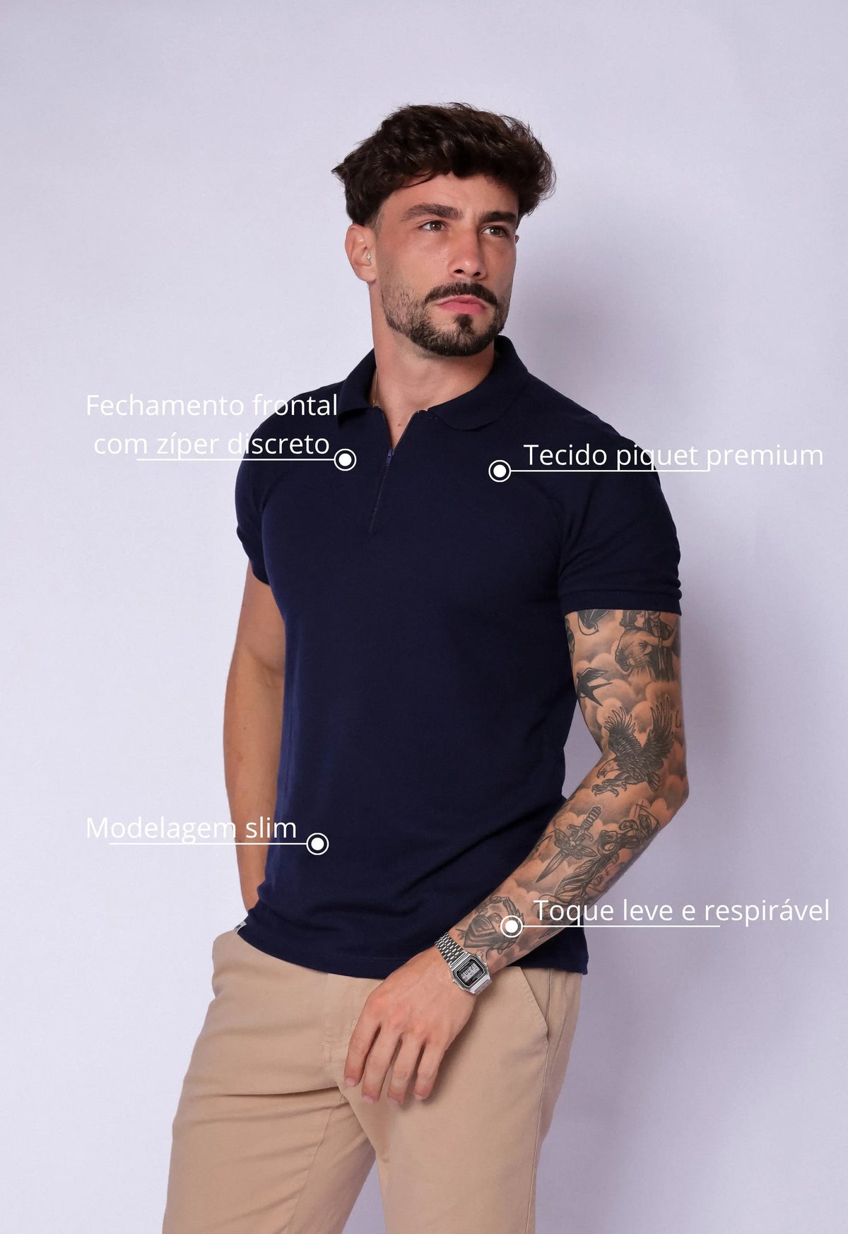 Camisa Polo Ziper Azul Marinho | MAGNO
