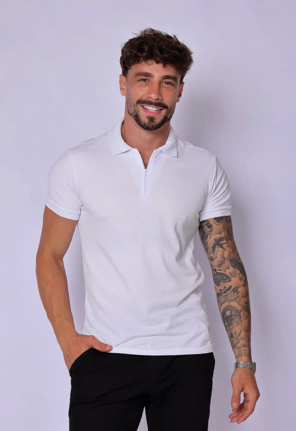 Camisa Polo Ziper Branca | MAGNO