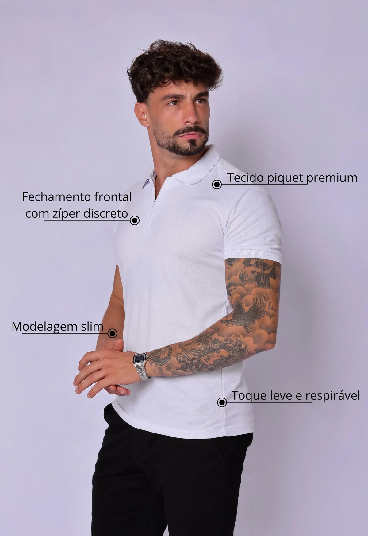 Camisa Polo Ziper Branca | MAGNO