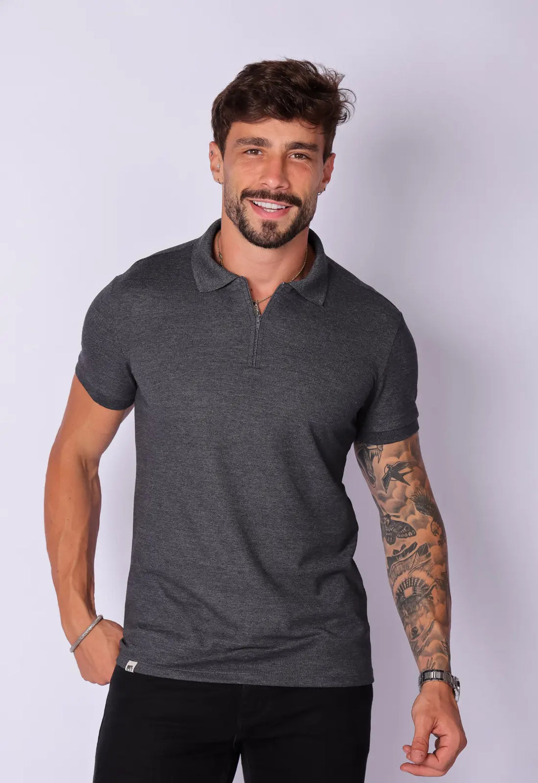 Camisa Polo Ziper Chumbo | MAGNO