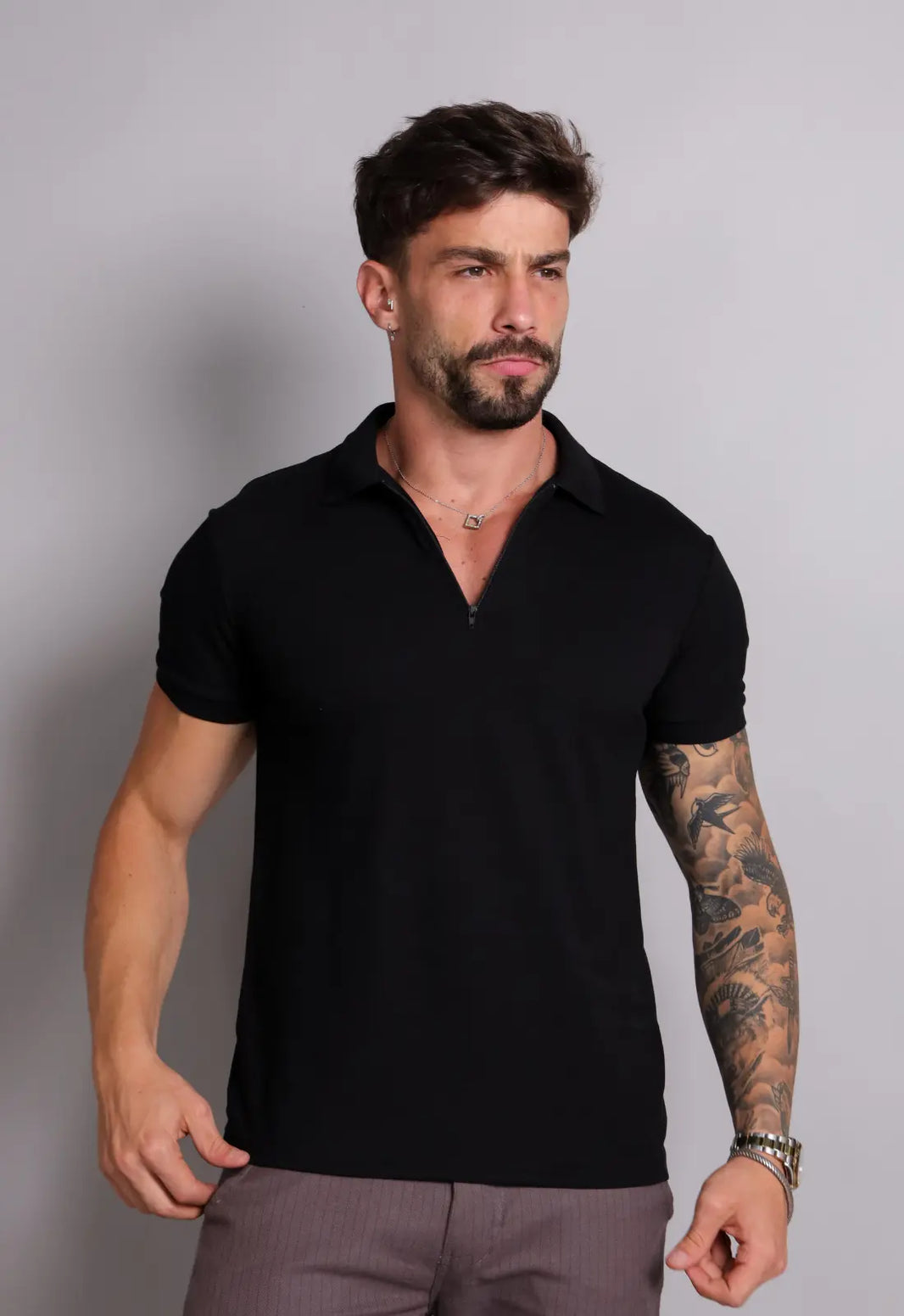Camisa Polo Ziper Preta | MAGNO