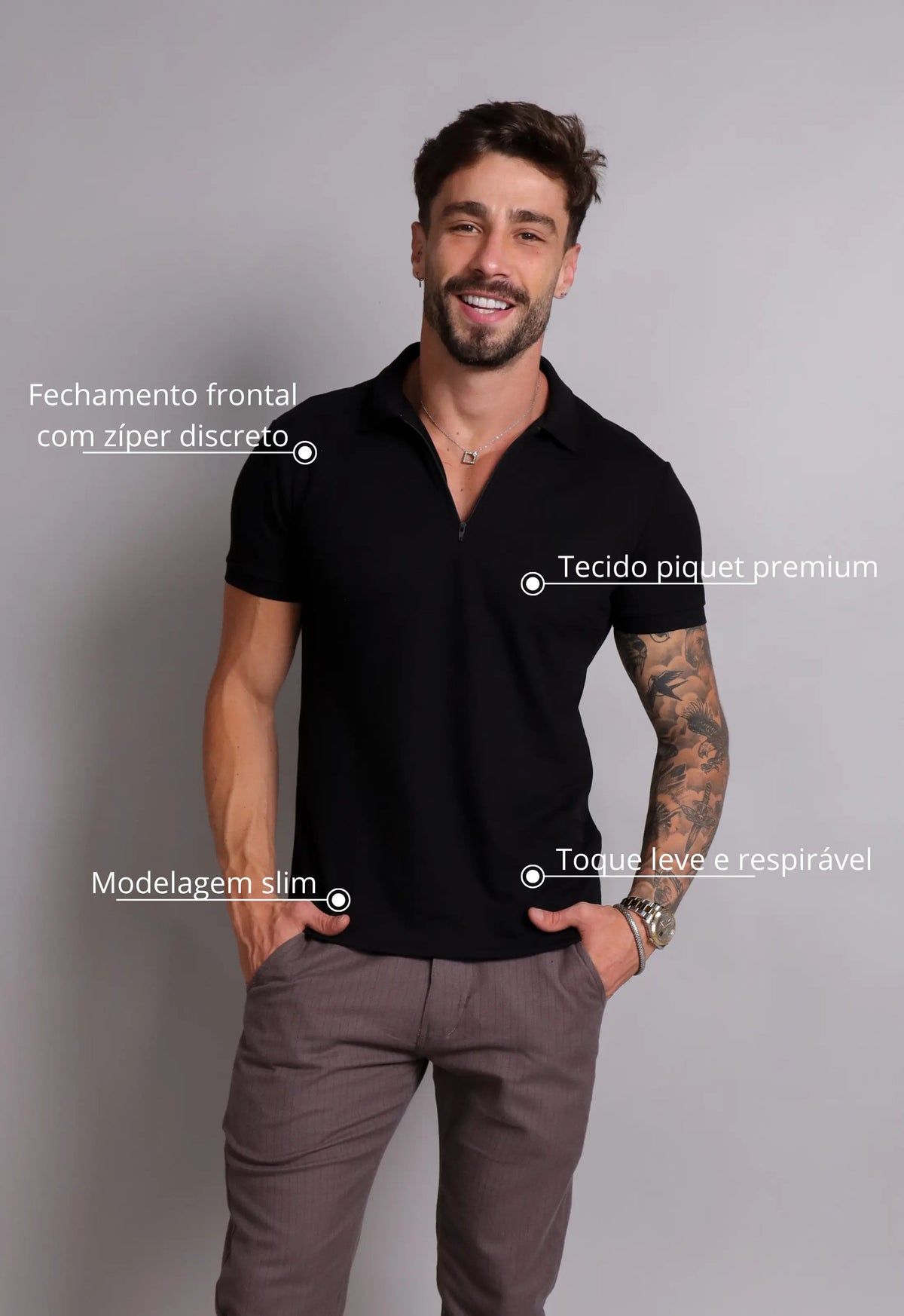 Camisa Polo Ziper Preta | MAGNO