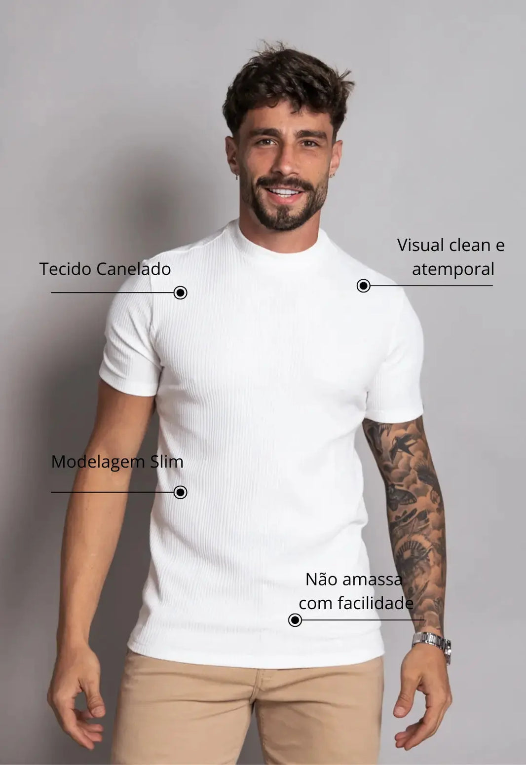Camiseta Canelada Gola Média Branca | MAGNO