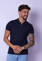 Camiseta com Zíper Azul Marinho | MAGNO