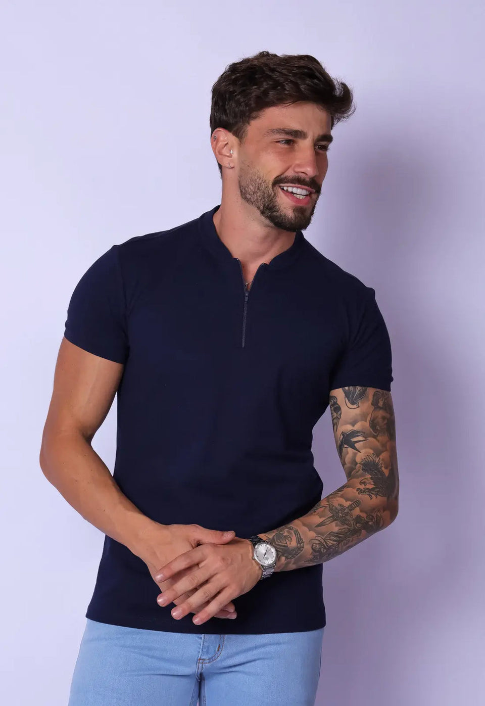 Camiseta com Zíper Azul Marinho | MAGNO