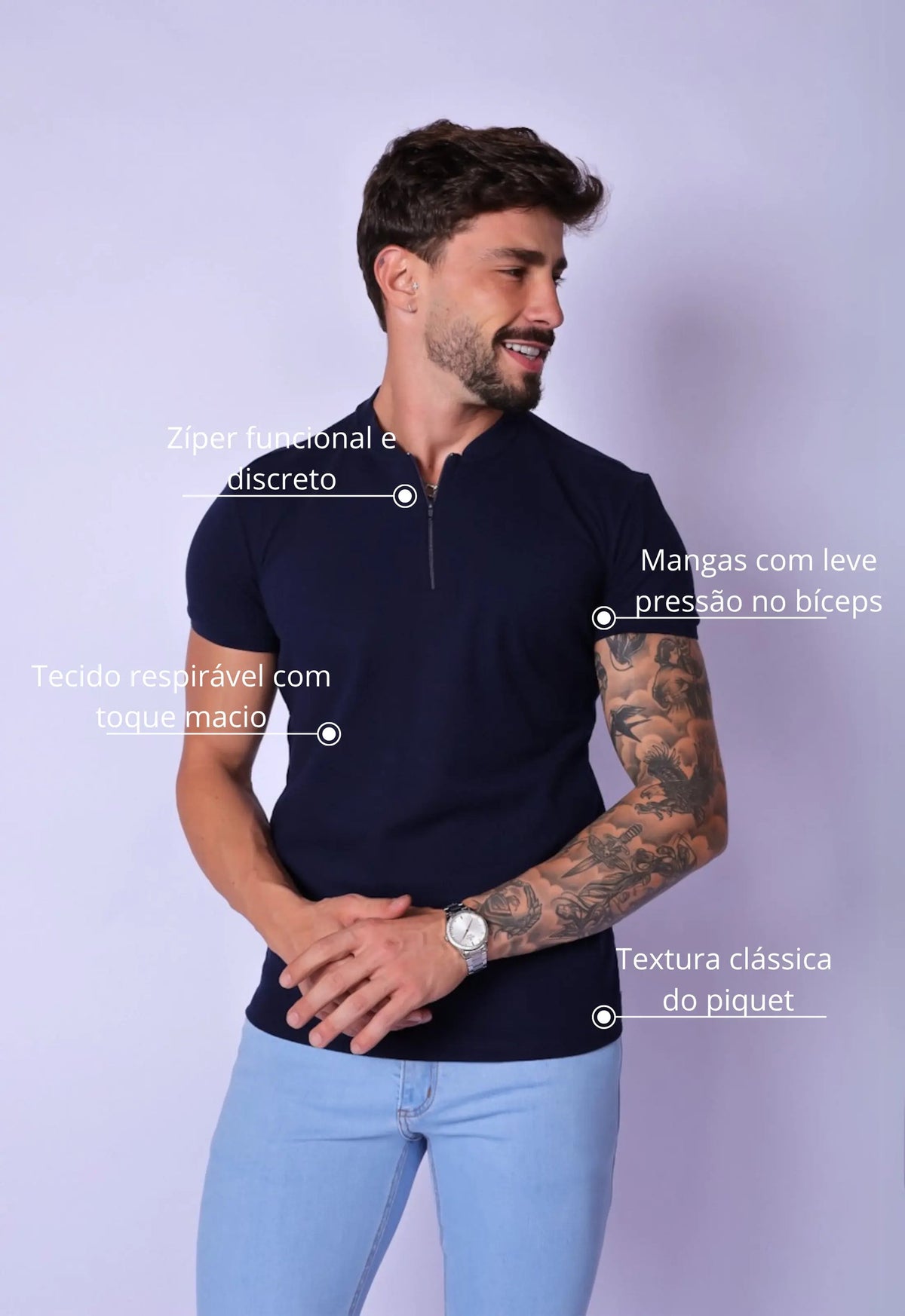 Camiseta com Zíper Azul Marinho | MAGNO