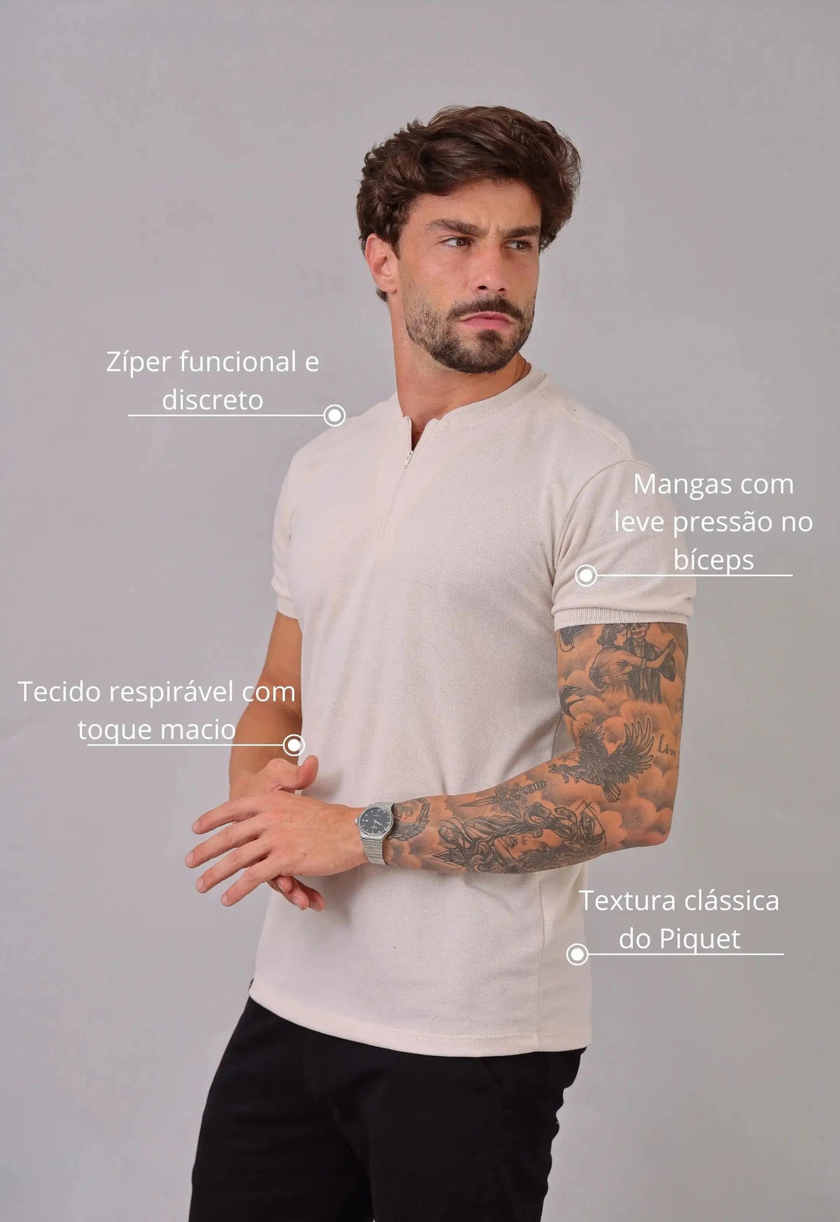 Camiseta com Zíper Bege | MAGNO