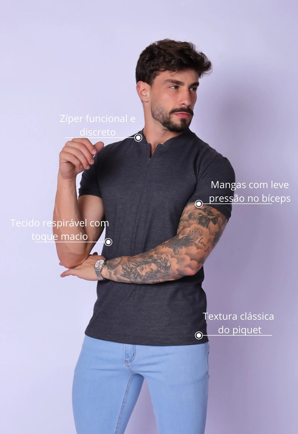 Camiseta com Zíper Chumbo | MAGNO