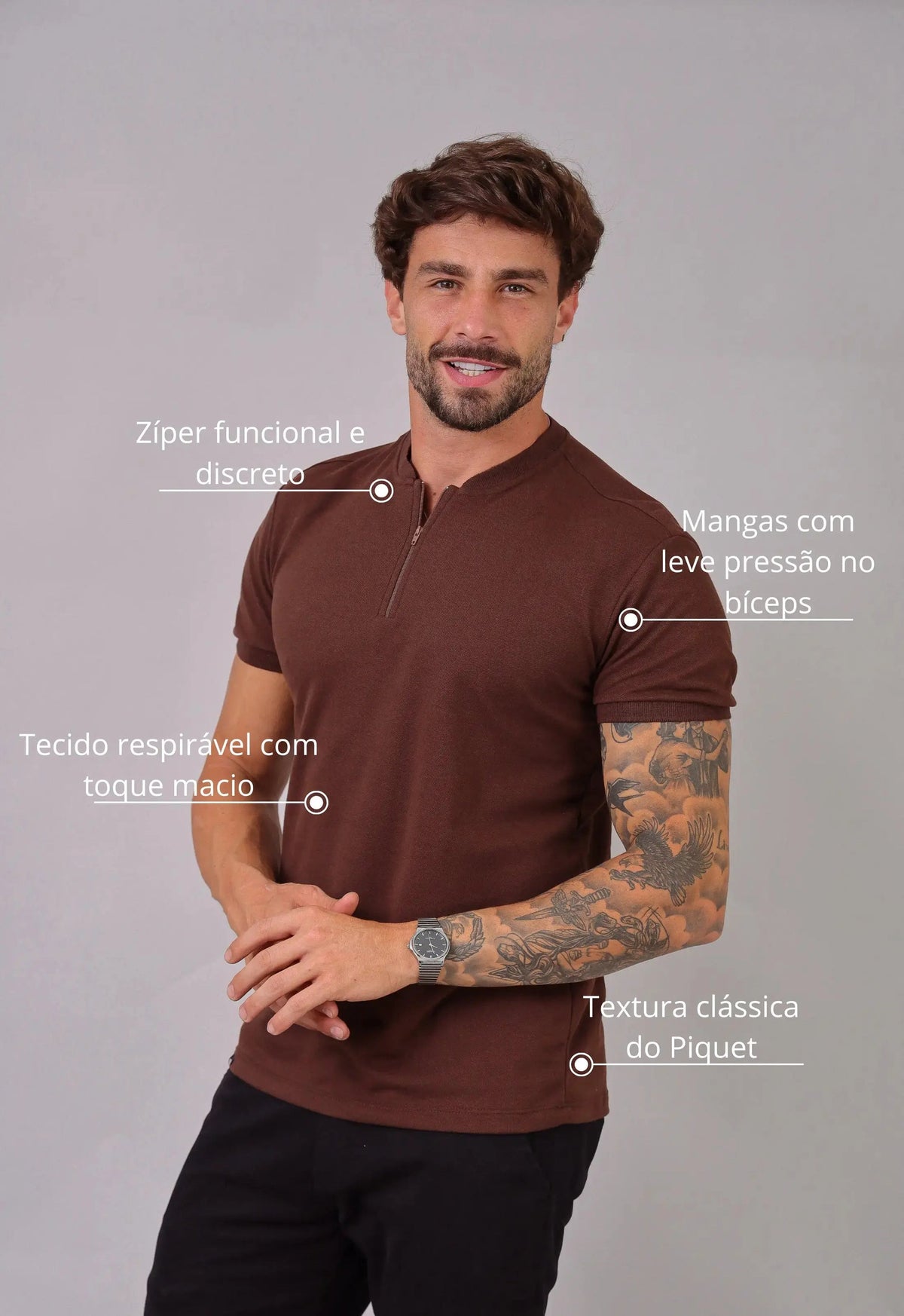 Camiseta com Zíper Marrom | MAGNO