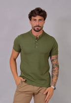 Camiseta Henley Slim Tricot com Elastano Verde | MAGNO