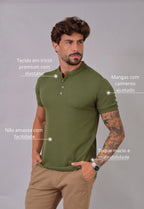 Camiseta Henley Slim Tricot com Elastano Verde | MAGNO
