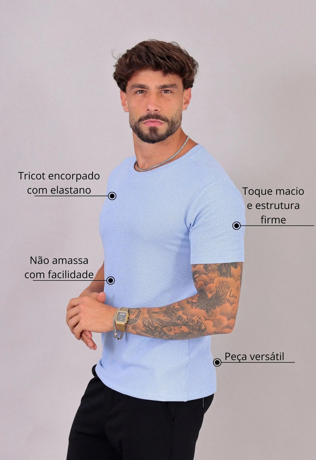 Camiseta Masculina Tricot Azul Claro | MAGNO