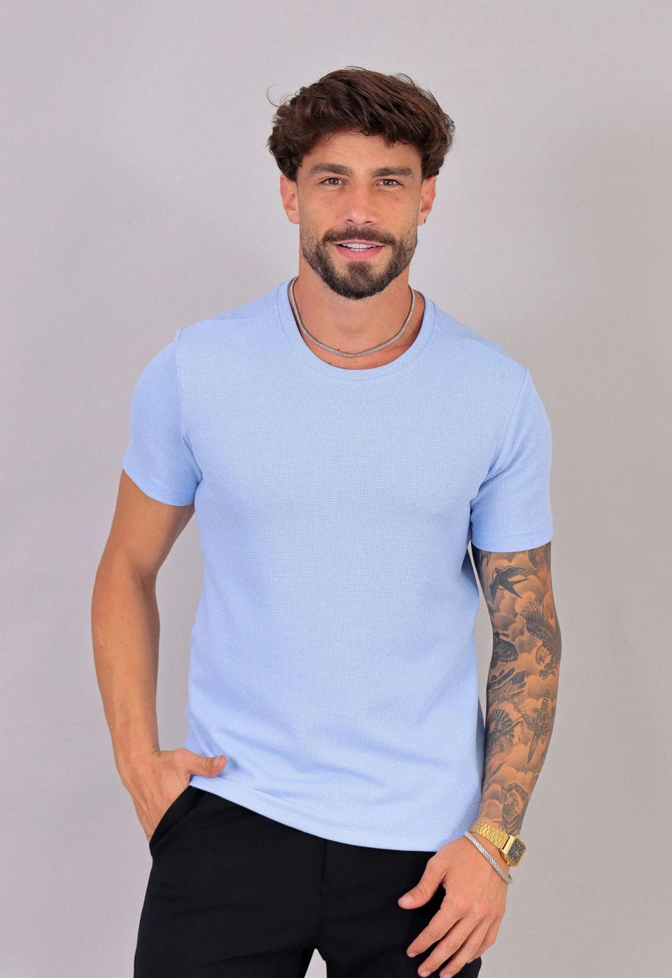 Camiseta Masculina Tricot Azul Claro | MAGNO