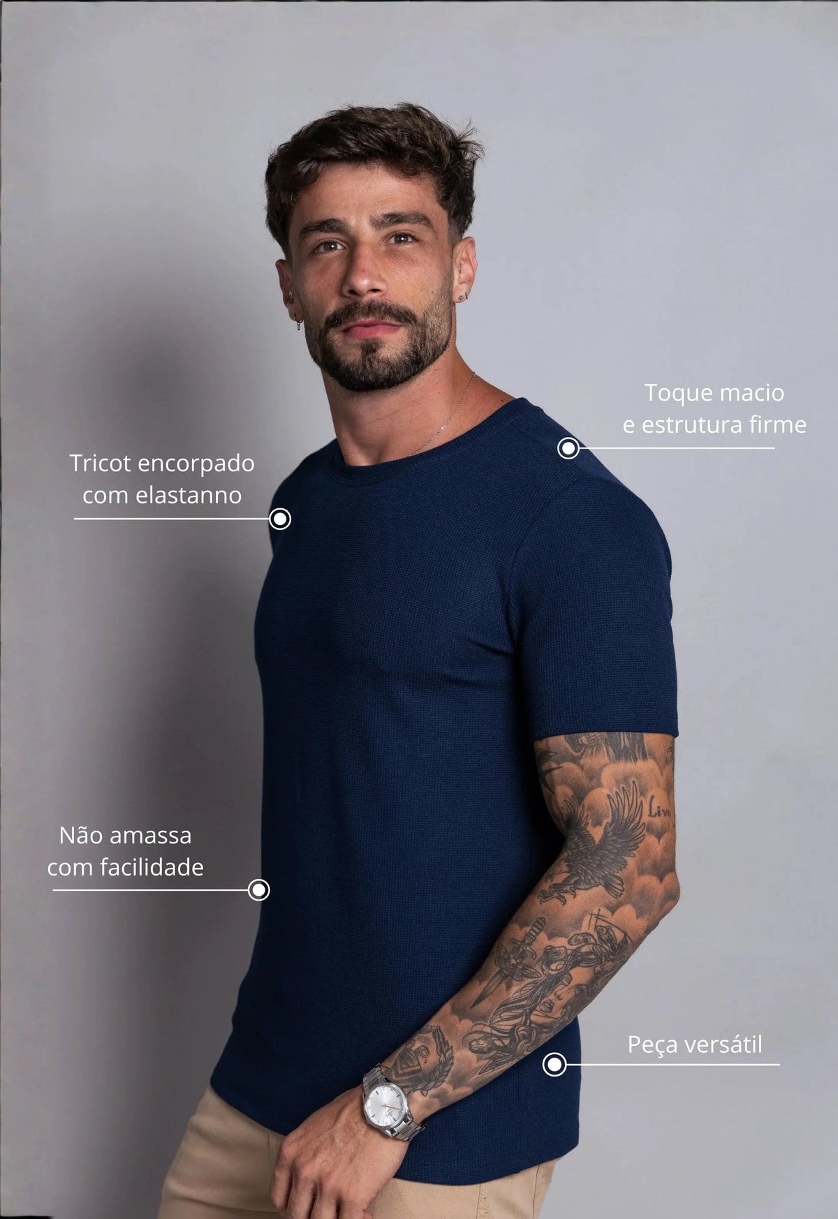 Camiseta Masculina Tricot Azul Marinho | MAGNO